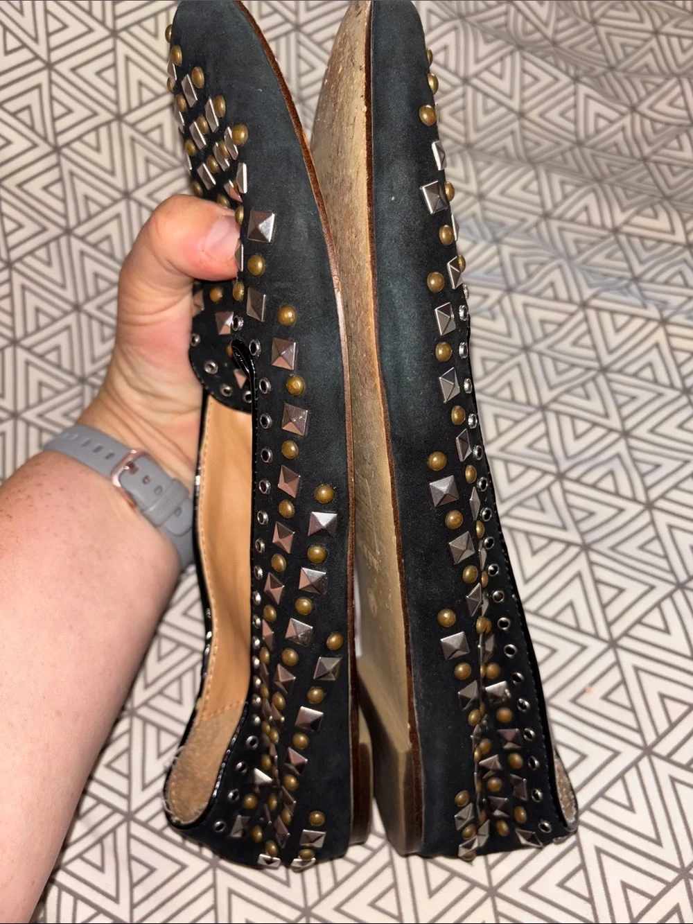 J. Crew Black Studded Suede Loafers with Mixed Metal Accents